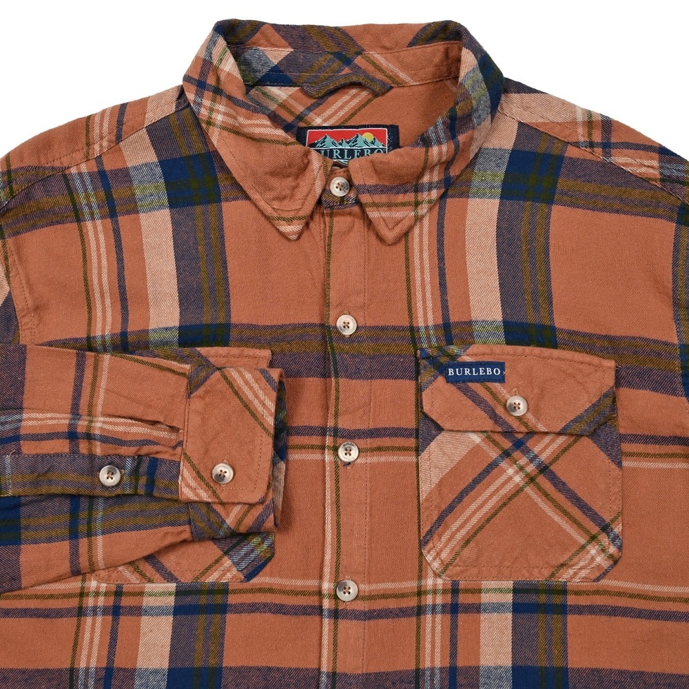 Burlebo Flannel Shirt Mens Medium Plaid Stretch Long Sleeve Western Cowboy‎